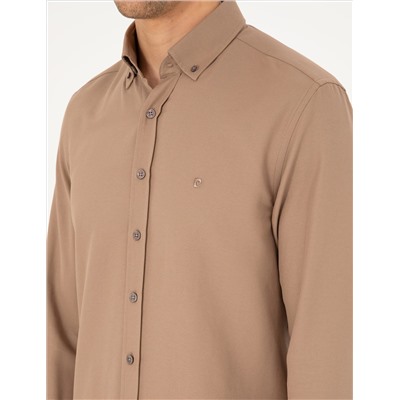 Açık Kahverengi Slim Fit Uzun Kollu Gömlek