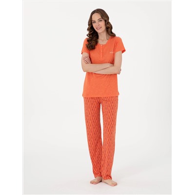 Turuncu Kısakollu Pijama Takımı