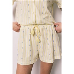 Pijama corto camisero algodón amarillo