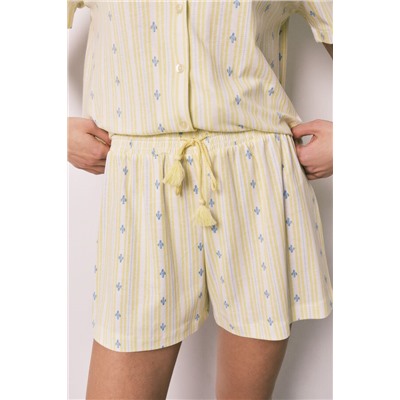 Pijama corto camisero algodón amarillo