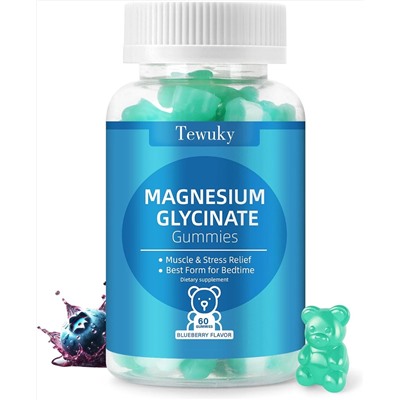 Magnesium Glycinate Gummies 500mg, Sugar-Free for Adults & Kids, Magnesium Gummies for Sleep, Stress & Muscle Relief, Supports Bone & Nerve Health, Vegan, Pectin-Based, 60 Count, Blueberry Flavor