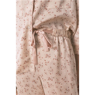 Pijama camisero largo satén rosa