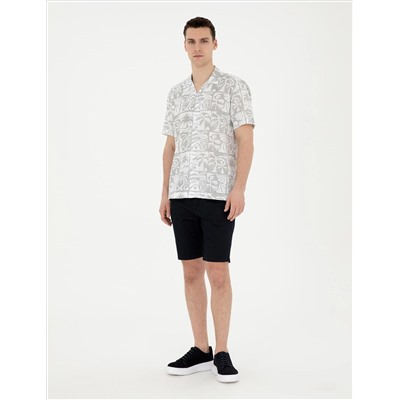 Lacivert Slim Fit Dokuma Şort
