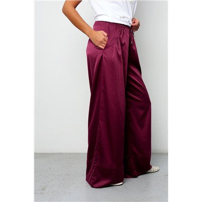 Брюки палаццо на резинке атласные 398BRD