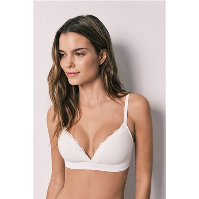 Sujetador triangular algodón canalé blanco CHARMING