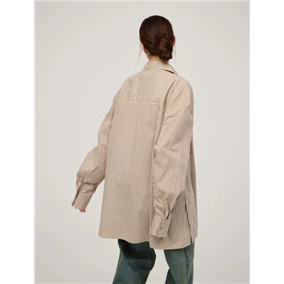 Бежевая полосатая рубашка с топом