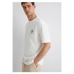 Mavi Baskılı Ekru Tişört Loose Fit / Bol Rahat Kesim 0612516-70057