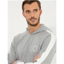Açık Gri Melanj Regular Fit Kapüşonlu Sweatshirt