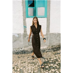 LINEN BLEND MIDI DRESS