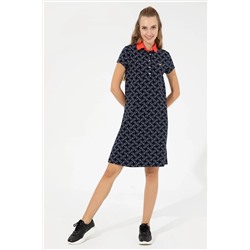Kadın Lacivert Polo Yaka Örme Elbise