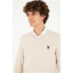 Erkek Slim Fit V Yaka Taş Basic Kazak