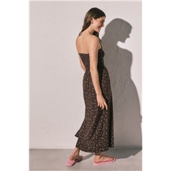 Vestido largo strapless estampado lunares