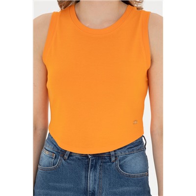 Kadın Turuncu Bisiklet Yaka Crop Basic Tişört