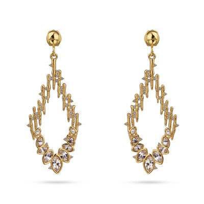 Серьги Ажур (кристаллы SW белые; покрытие золото), Есть комплект