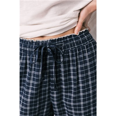 Pantalón largo azul estampado cuadros