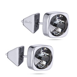 Пусеты Теннис (кристаллы SW темно-серые 8мм; покрытие родий), Есть комплект