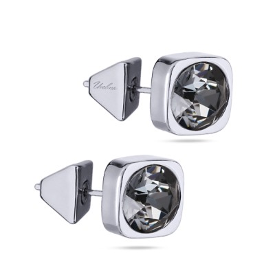 Пусеты Теннис (кристаллы SW темно-серые 8мм; покрытие родий), Есть комплект