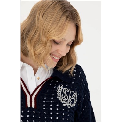 Kadın Lacivert V - Yaka Kazak