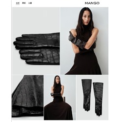 Высокие женские кожаные перчатки с текстурой под крокодила  Mang*o 🤍