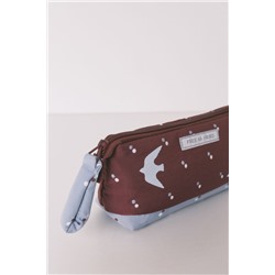 Neceser pequeño granate estampado pájaros