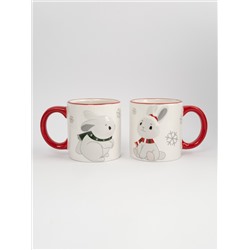 Кружка, детская, 360 мл, 2 шт, керамика, молочно-красная, Зайчики в шарфах, New year