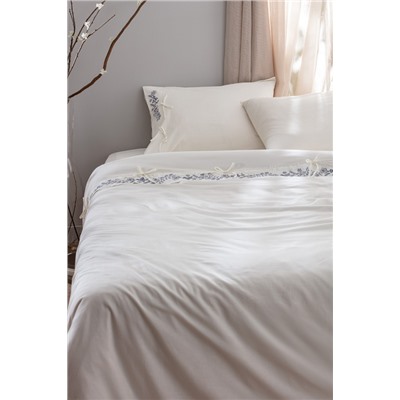 Relief King Size %100 Pamuk Bağlamalı Nevresim Takımı - Ekru/Lacivert
