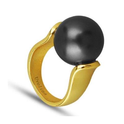 Кольцо (Майорка 16мм черная матовая; покрытие золото), Есть комплект