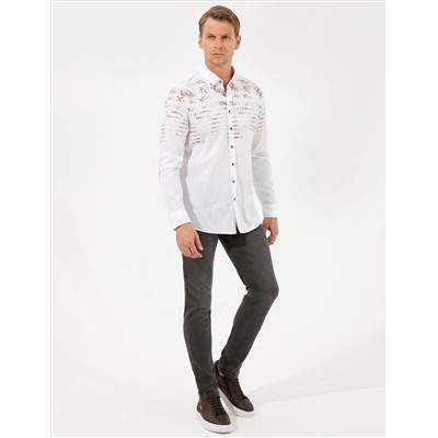 Kahverengi Slim Fit Uzun Kollu Gömlek