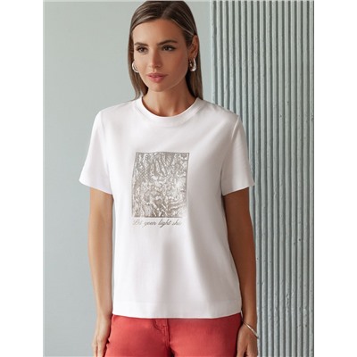 Футболка с авторским принтом из премиального хлопка с эластаном