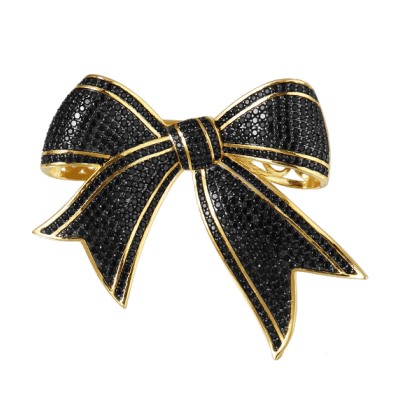 Брошь Бант (фианит черный; покрытие золото), Есть комплект