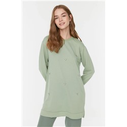 TRENDYOL MODEST Mint Bisiklet Yaka Taş Detaylı Örme Tunik TCTSS22TN0072