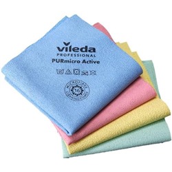 Vileda Professional PURmicro Colors Professional Multi-Purpose Microfibre Cloth, Excellent Results Without Streaks, Pack of 4, Blue, Red, Yellow, Green, 38 x 35 cm
