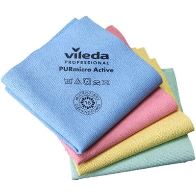 Vileda Professional PURmicro Colors Professional Multi-Purpose Microfibre Cloth, Excellent Results Without Streaks, Pack of 4, Blue, Red, Yellow, Green, 38 x 35 cm