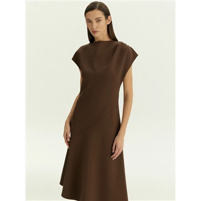 Трикотажное платье миди косого кроя из хлопка, PL1675/crayon