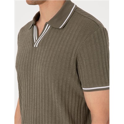 Haki Slim Fit Örme Dokulu Polo Yaka Tişört
