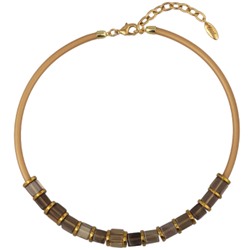 Колье Терра (раухтопаз, каучук золотистый, гематит; покрытие золото) 45-50см, Есть комплект