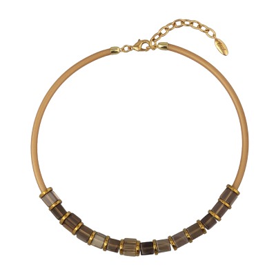 Колье Терра (раухтопаз, каучук золотистый, гематит; покрытие золото) 45-50см, Есть комплект