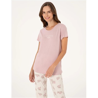 Pudra Kısakollu Pijama Takımı