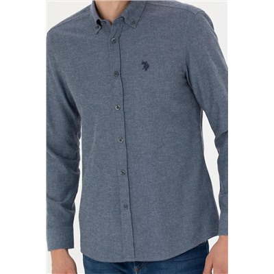 Erkek İndigo Uzun Kollu Basic Gömlek