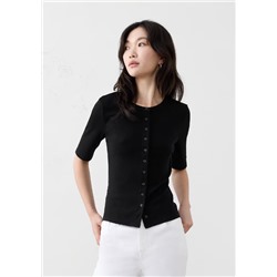 Ribbed Button-Down Top