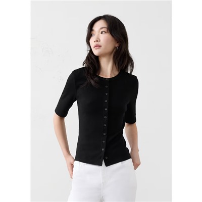 Ribbed Button-Down Top
