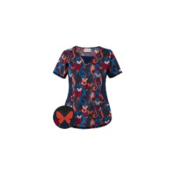 UA Flutter Flattery Navy Print Scrub Top