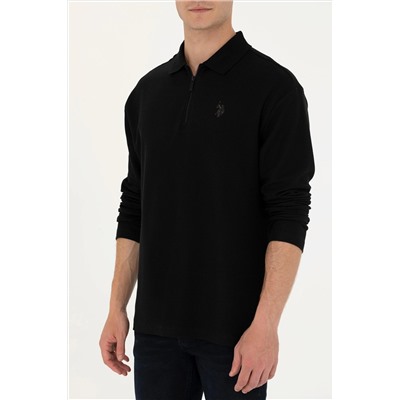 Erkek Siyah Polo Yaka Comfort Sweatshirt
