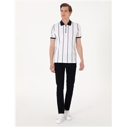 Lacivert Çizgi Detaylı Slim Fit Polo Yaka Tişört