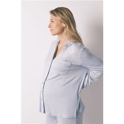 Pijama camisero largo "maternity" super soft azul