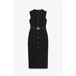 BELTED CREPE MIDI DRESS