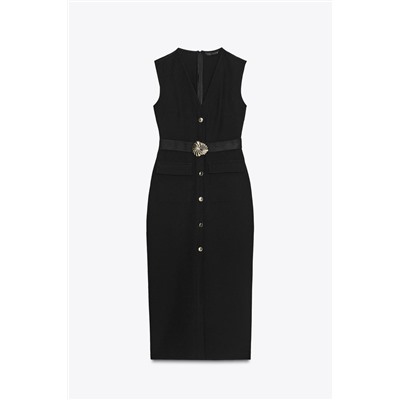 BELTED CREPE MIDI DRESS
