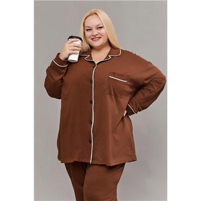 Пижама на пуговицах со штанами больших размеров Однотоннная
