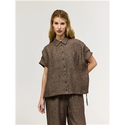 Коричневая рубашка с коротким рукавом изо льна
