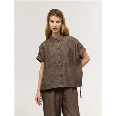 Коричневая рубашка с коротким рукавом изо льна